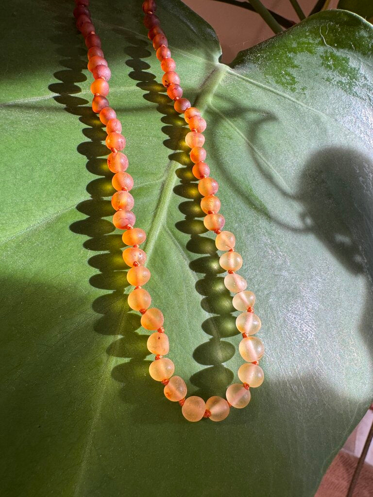 Canyon Leaf - Ombre Raw Baltic Amber Knotted Strand Necklace - Baby