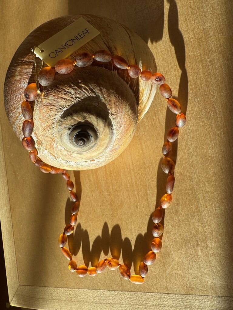 Canyon Leaf - Classic Raw Baltic Amber Knotted Strand Necklace - Baby