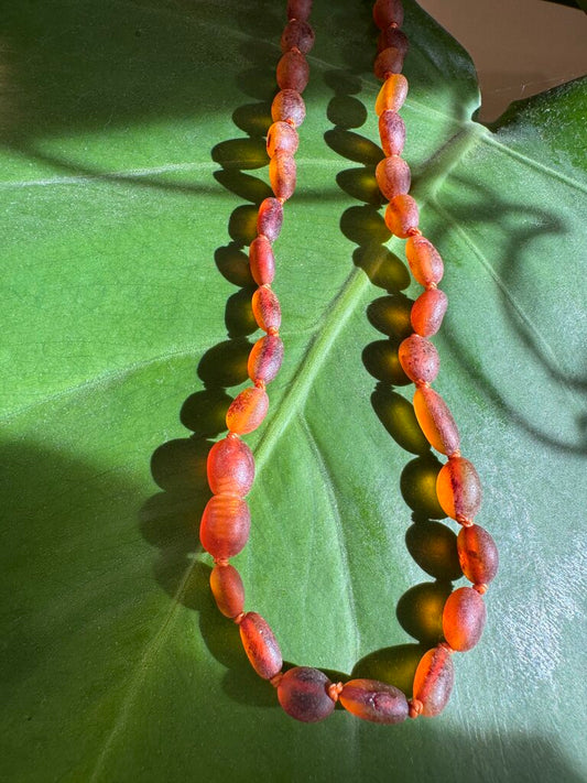Canyon Leaf - Classic Raw Baltic Amber Knotted Strand Necklace - Baby
