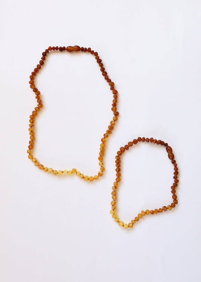 Canyon Leaf - Ombre Raw Baltic Amber Knotted Strand Necklace - Baby