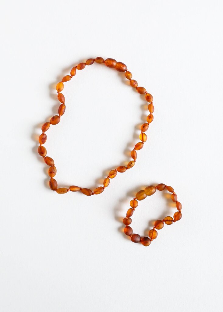 Canyon Leaf - Classic Raw Baltic Amber Knotted Strand Necklace - Baby