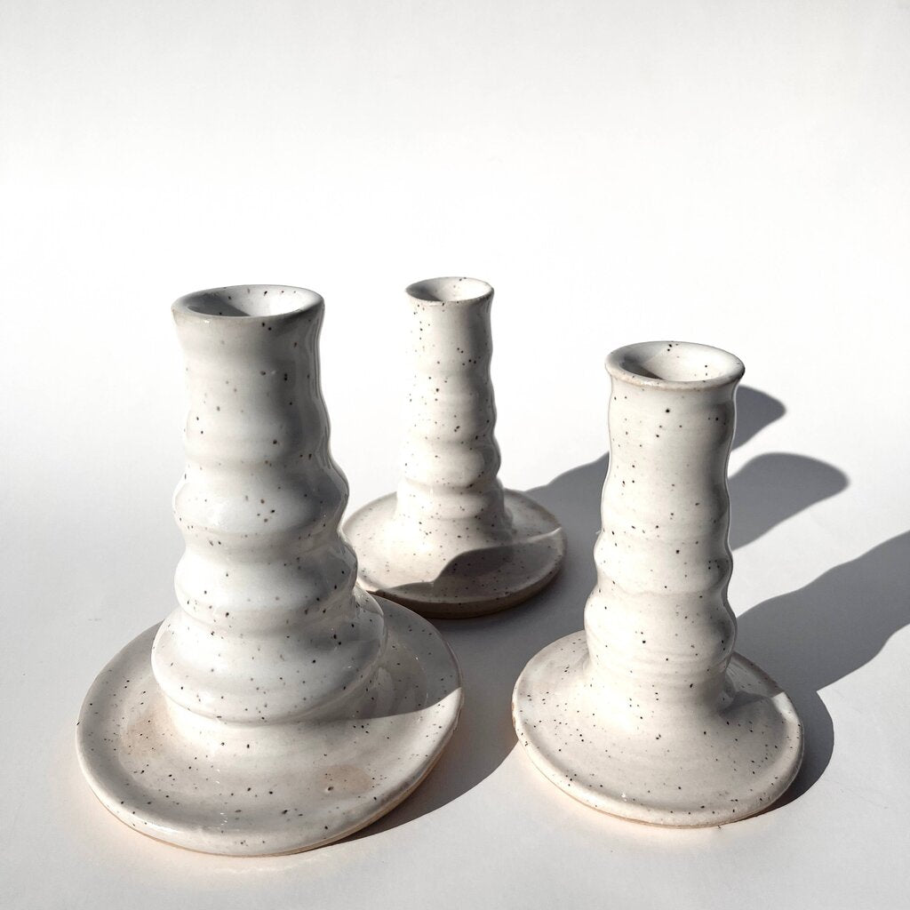 Ninth House Goods - White Splatterware Candlestick Holder - Vancouver, WA.