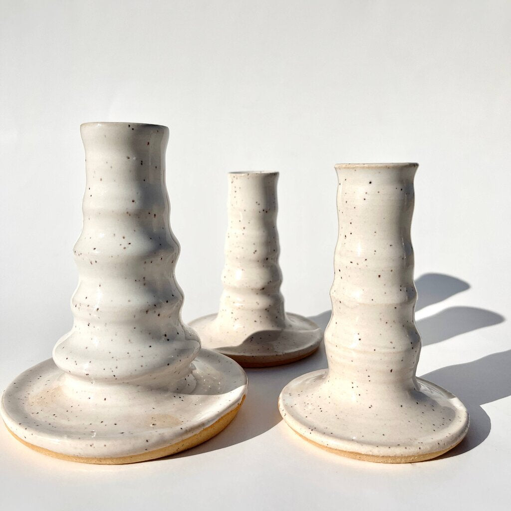 Ninth House Goods - White Splatterware Candlestick Holder - Vancouver, WA.