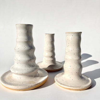 Ninth House Goods - White Splatterware Candlestick Holder - Vancouver, WA.