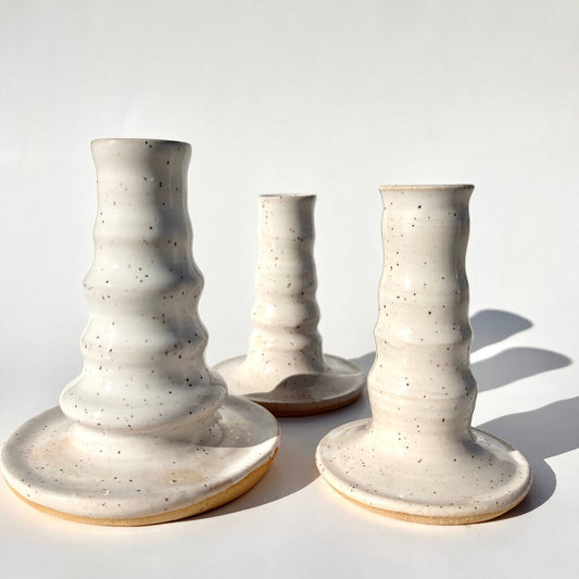 Ninth House Goods - White Splatterware Candlestick Holder - Vancouver, WA.