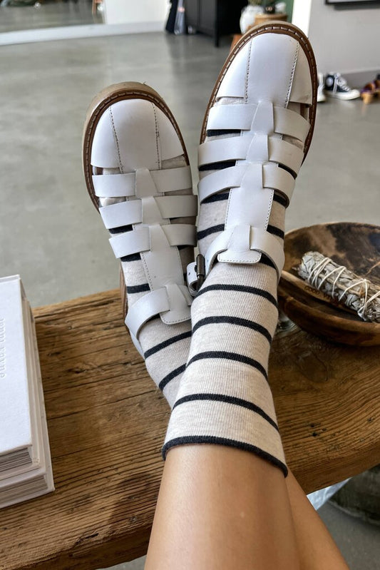 Le Bon Shoppe - Oat with Charcoal Stripes Wally Socks