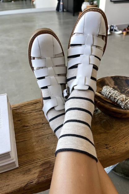 Le Bon Shoppe - Oat + Charcoal Striped Wally Socks
