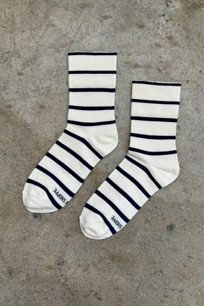 Le Bon Shoppe - Oat with Charcoal Stripes Wally Socks