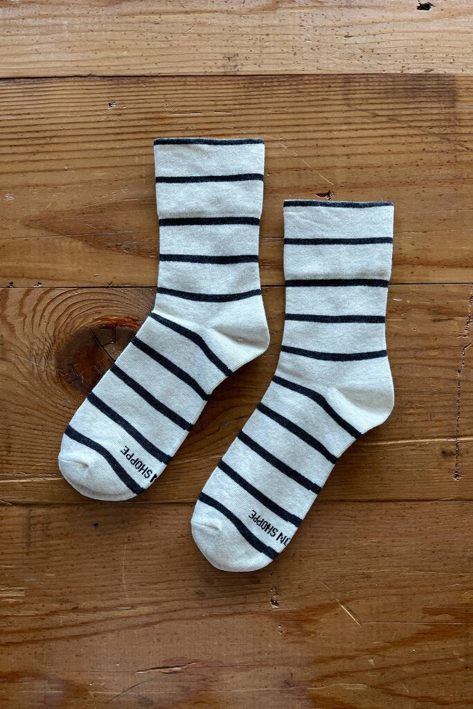 Le Bon Shoppe - Oat with Charcoal Stripes Wally Socks