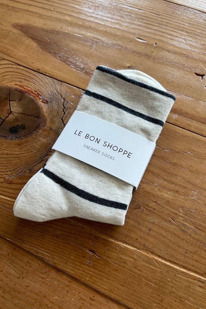 Le Bon Shoppe - Oat + Charcoal Striped Wally Socks