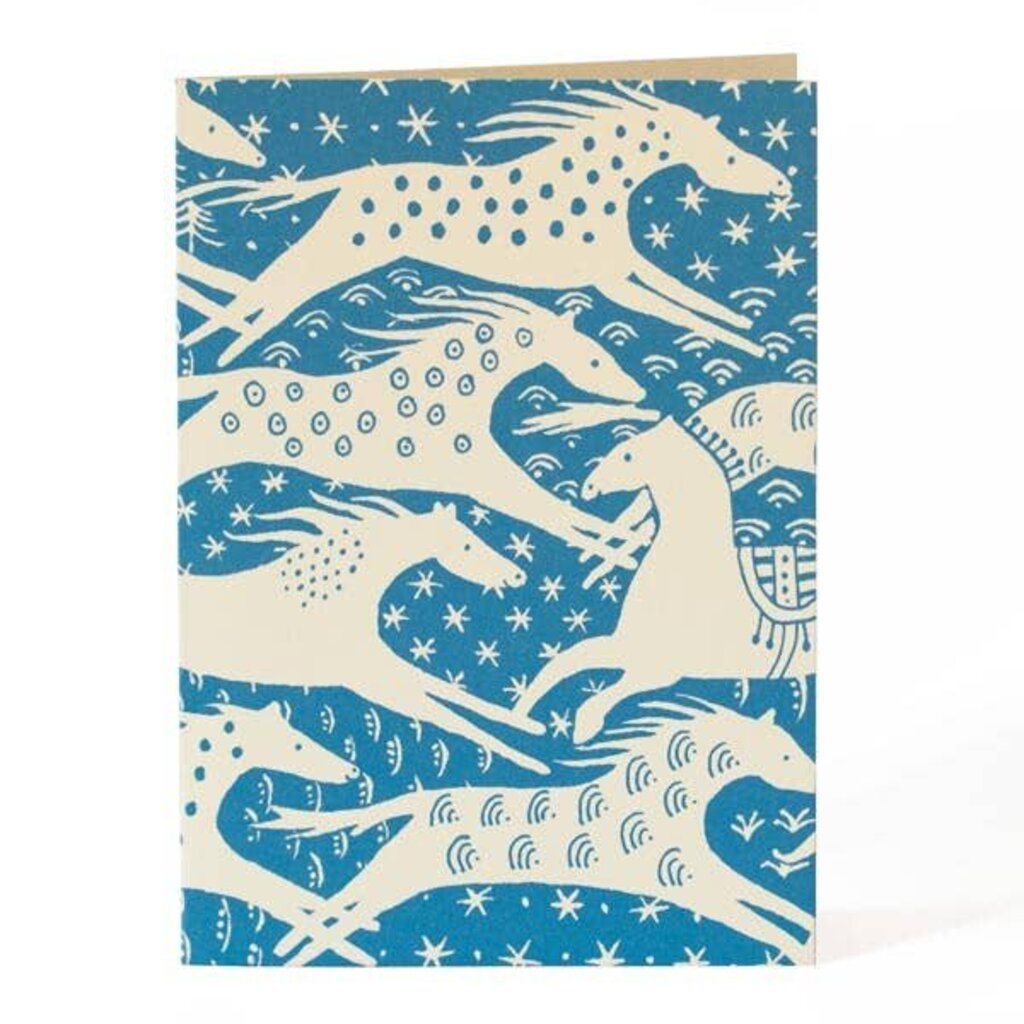 Cambridge Imprint Patternmakers - White Horses on Blue - Greeting Card