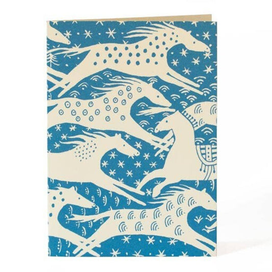 Cambridge Imprint Patternmakers - White Horses on Blue - Greeting Card