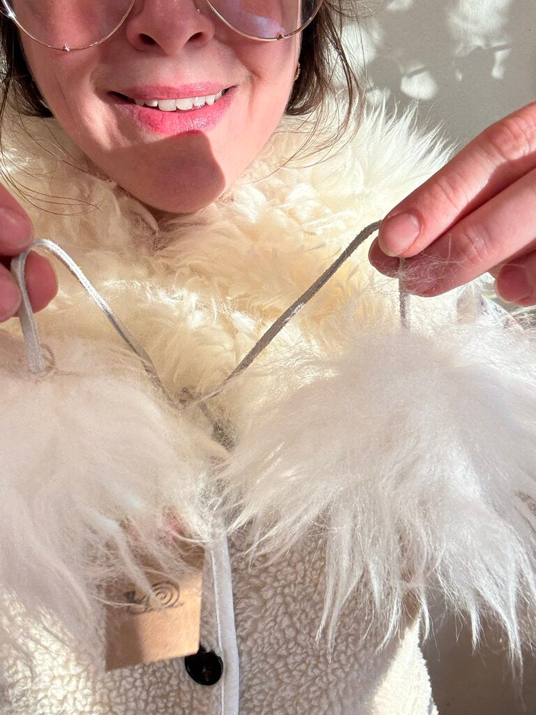Beija Flor Rituals - Birch Long Shorn Shearling Collar with Poms
