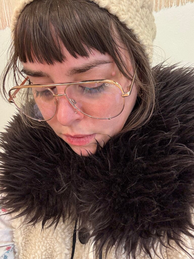 Beija Flor Rituals - Espresso Long Shorn Shearling Collar with Poms