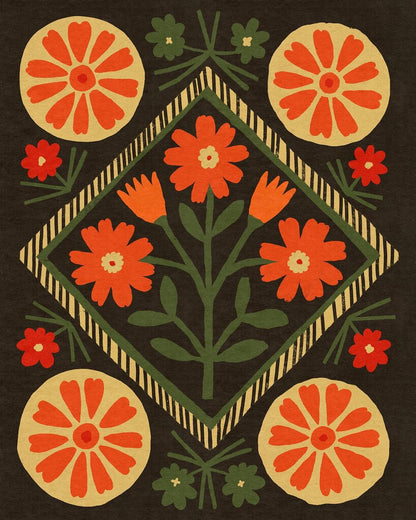 Folk Garden in Bloom - Original Art Print by Anisa Makhoul - Local Artist