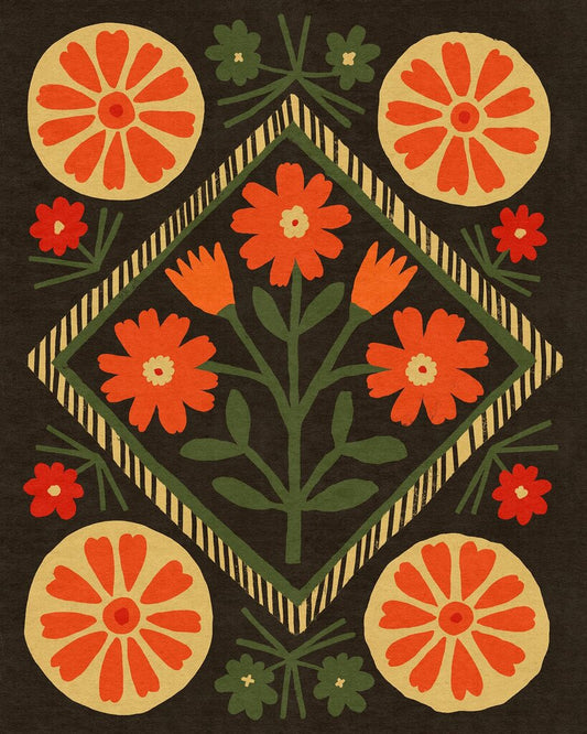 Folk Garden in Bloom - Original Art Print by Anisa Makhoul - Local Artist