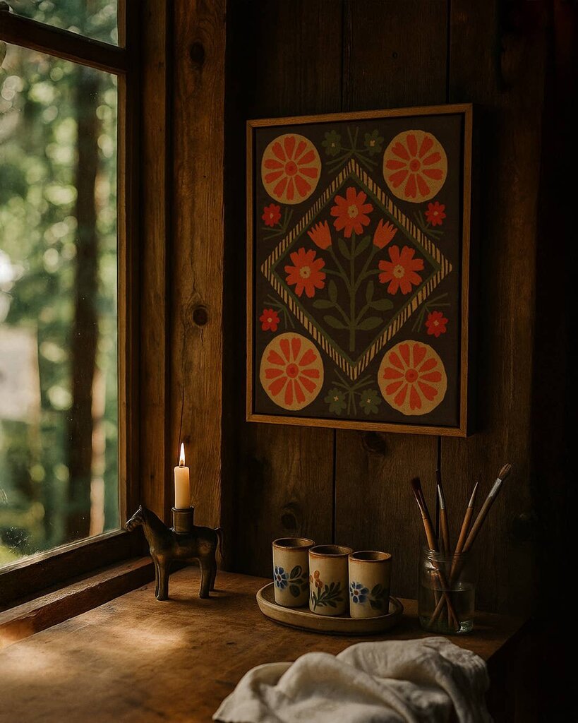 Folk Garden in Bloom - Original Art Print by Anisa Makhoul - Local Artist