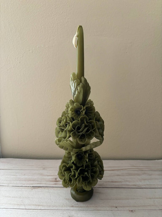 Oaxacan Beeswax Vela Flor Candle - Olive Green