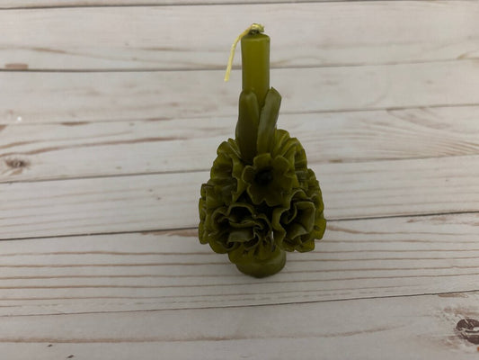 Oaxacan Beeswax Vela Flor Candle - Olive Green