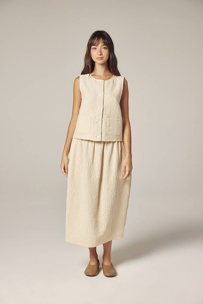 amente - Cream Button-front Crinkle Vest - Large