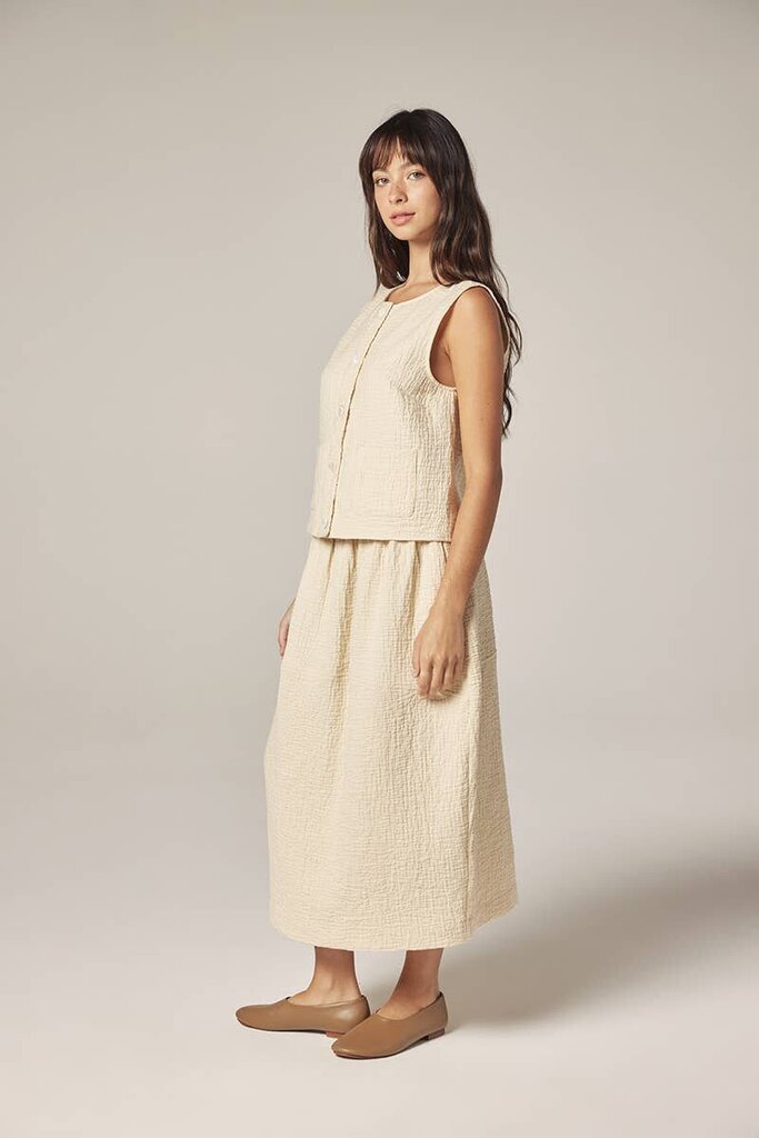 amente - Cream Button-front Crinkle Vest - Large