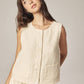 amente - Cream Button-front Crinkle Vest - Large