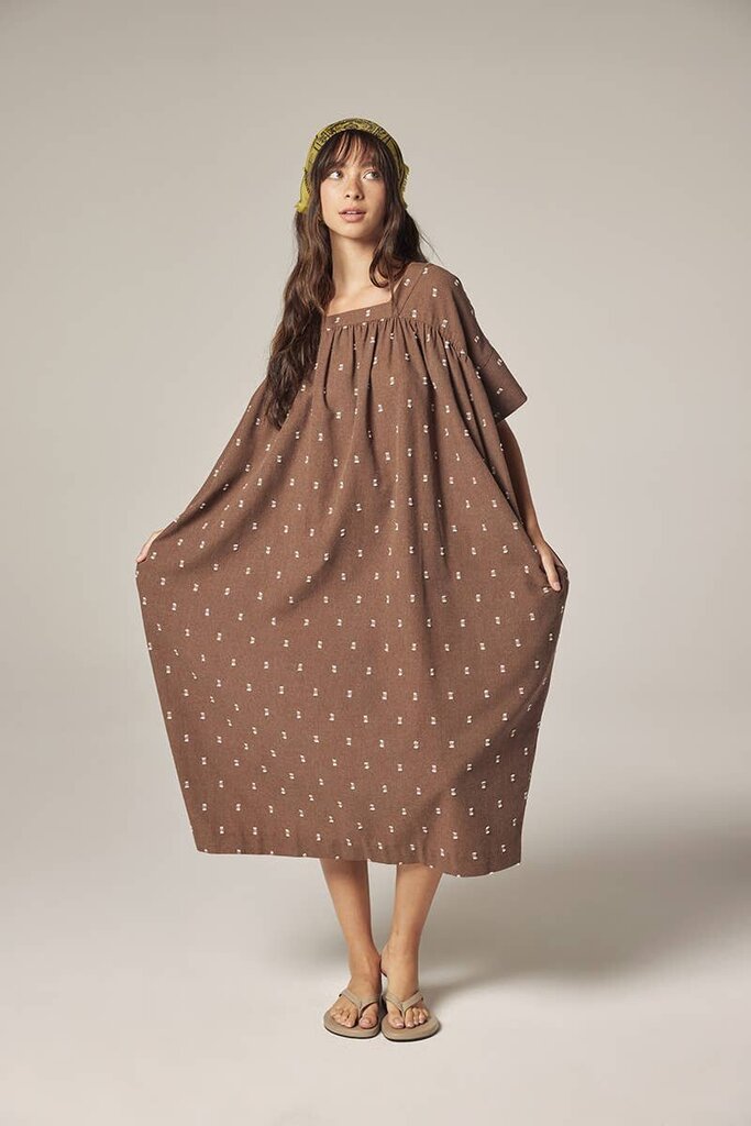 amente - Mocha Jacquard Smock Dress - Medium/Large