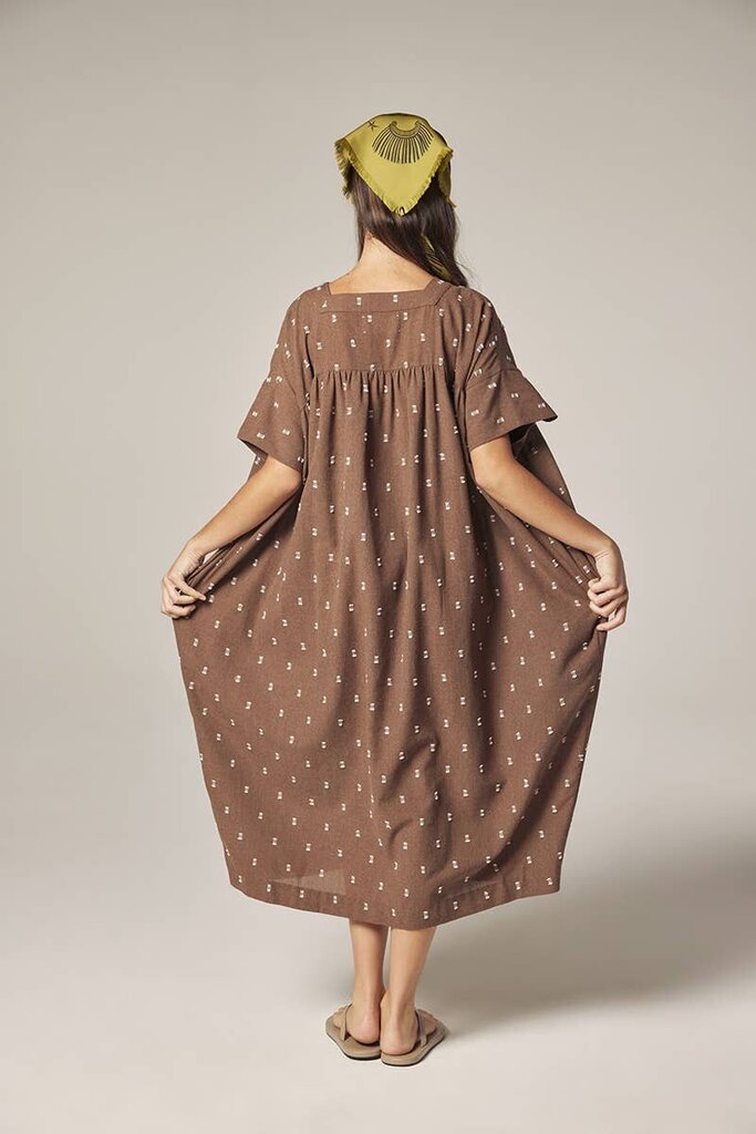 amente - Mocha Jacquard Smock Dress - Medium/Large