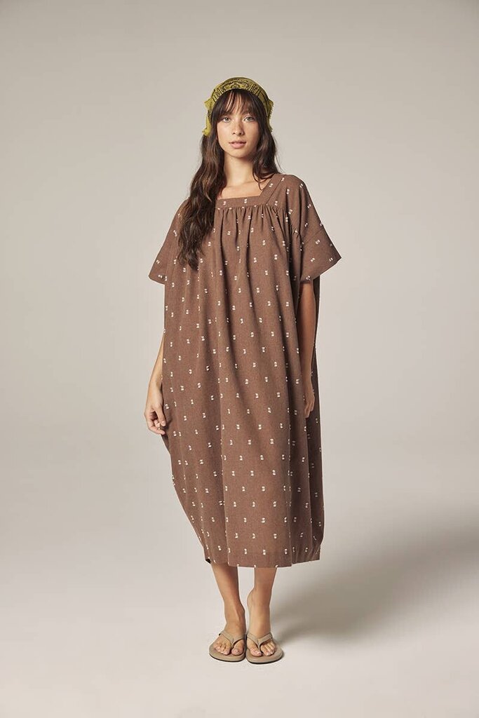 amente - Mocha Jacquard Smock Dress - Medium/Large