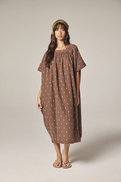 amente - Mocha Jacquard Smock Dress - Medium/Large