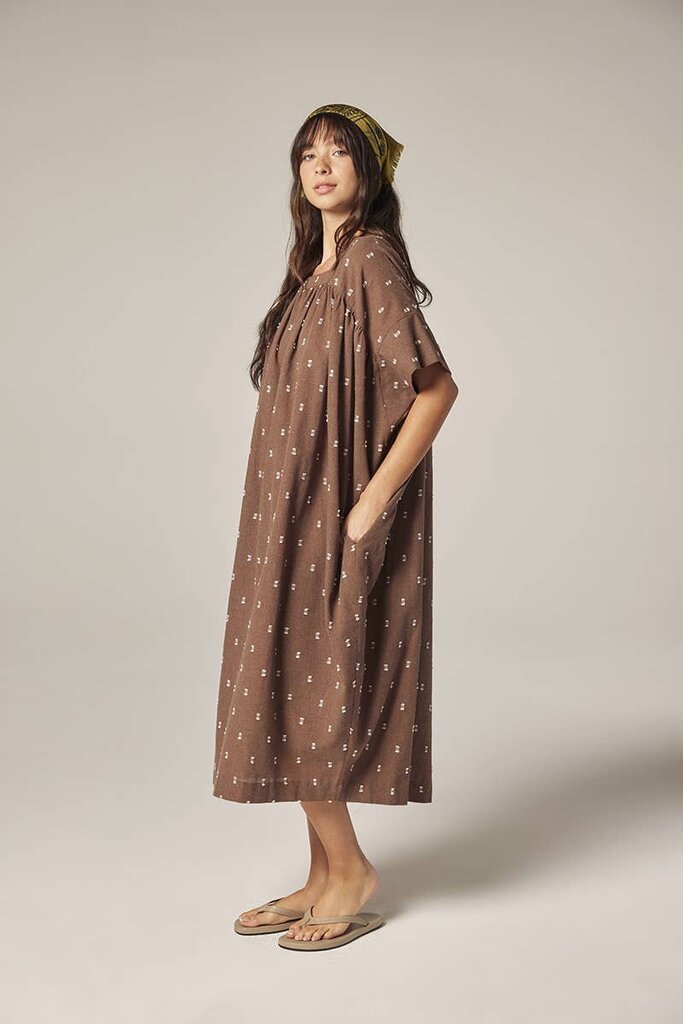 amente - Mocha Jacquard Smock Dress - Medium/Large