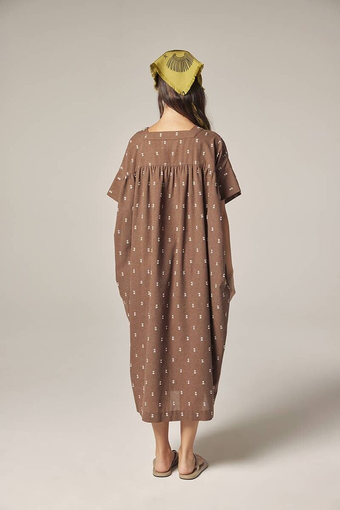 amente - Mocha Jacquard Smock Dress - Medium/Large