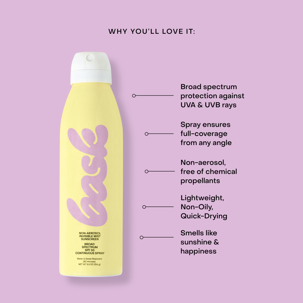 Bask Sunscreen - SPF 50 Non-Aerosol Invisible Mist Sunscreen