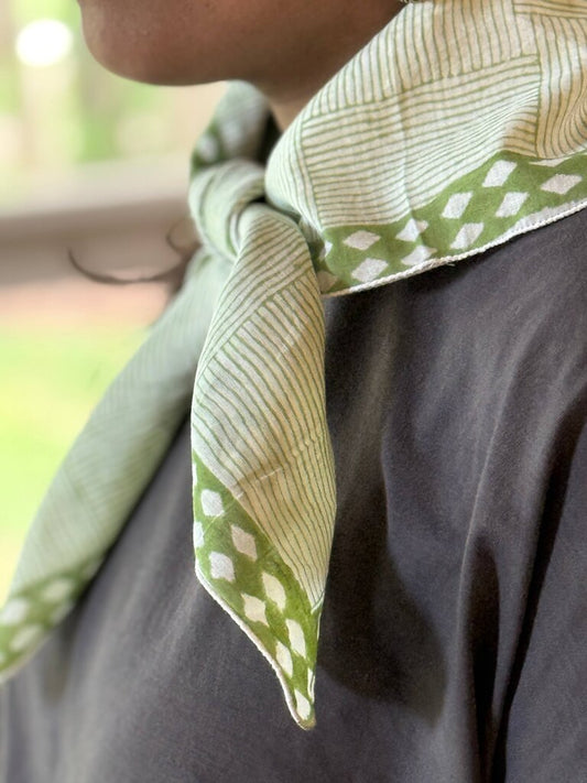 peaceware - Organic Cotton Hand Block-printed Bandana - Green
