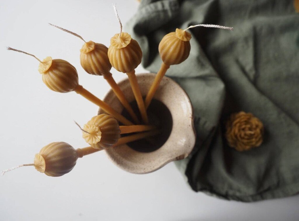 Woven - Handpoured Beeswax Poppy Pod Candle - Cortes Island, BC