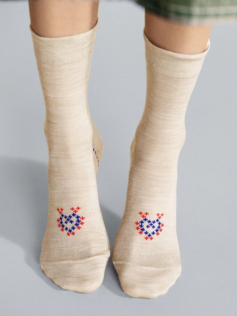 Hansel from Basel - Heart Cross-stitch Woolen Crew Sock