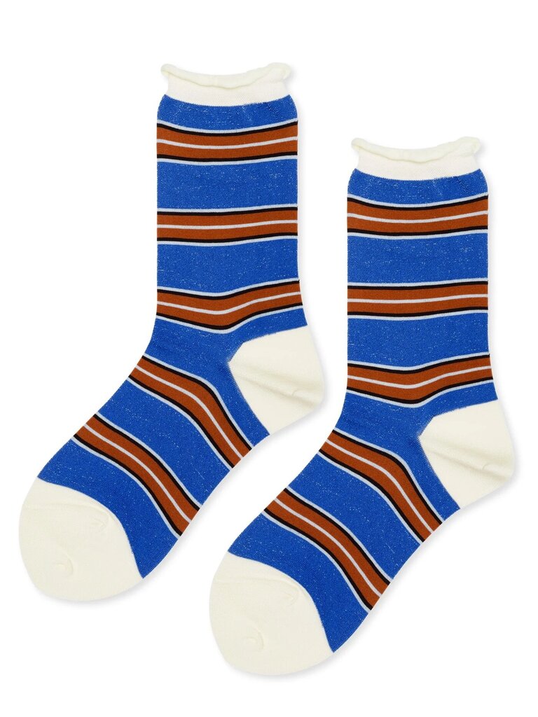 Hansel from Basel - Blue + Brown 70's Stripe Crew Sock