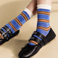 Hansel from Basel - Blue + Brown 70's Stripe Crew Sock