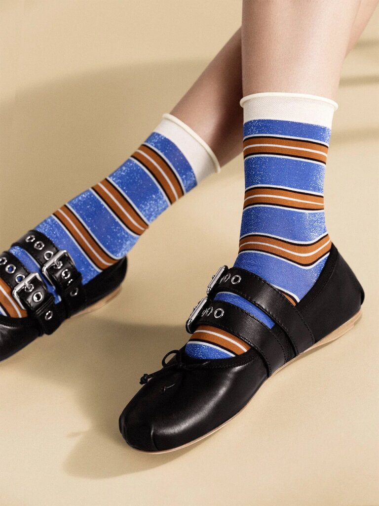 Hansel from Basel - Blue + Brown 70's Stripe Crew Sock