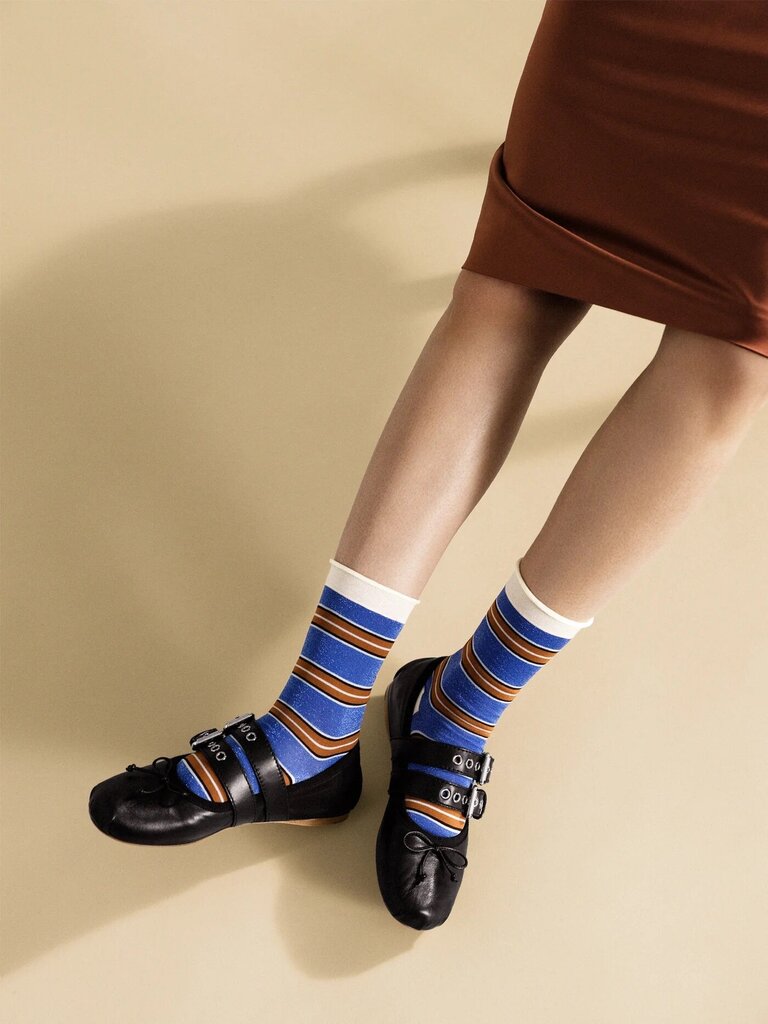 Hansel from Basel - Blue + Brown 70's Stripe Crew Sock