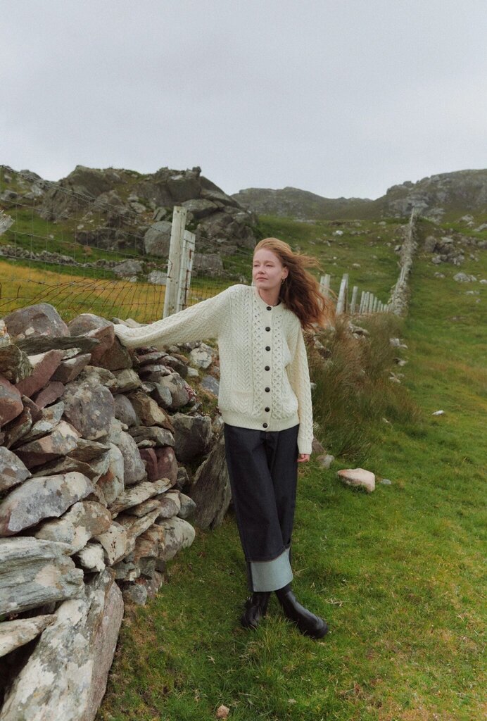 Aran Woollen Mills - Irish Cream Knit Merino Aran Cardigan - Medium