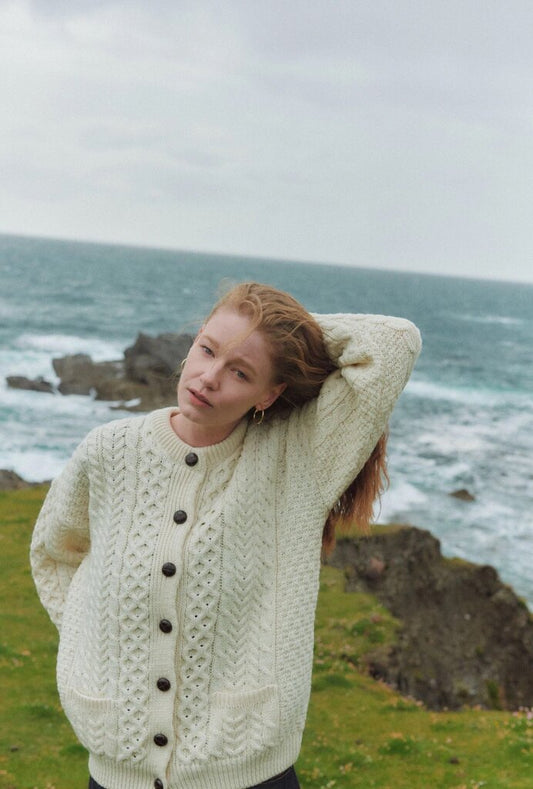Aran Woollen Mills - Irish Cream Knit Merino Aran Cardigan - Medium
