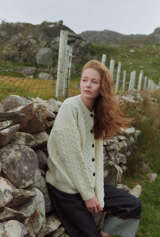 Aran Woollen Mills - Irish Cream Knit Merino Aran Cardigan - Large