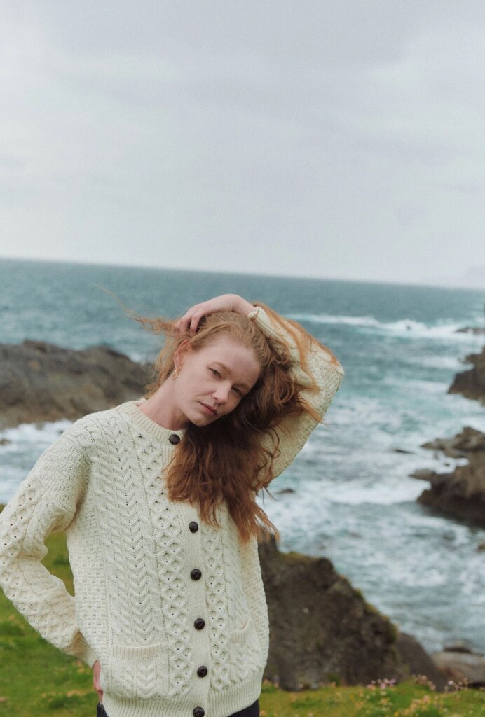 Aran Woollen Mills - Irish Cream Knit Merino Aran Cardigan - Small