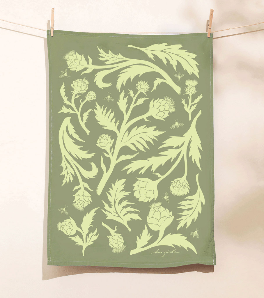 Elana Gabrielle - Artichoke Cotton Tea Towel - Portland Artist
