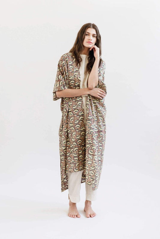 Maelu - Lena Blocked-printed Modal Robe Jacket - One Size