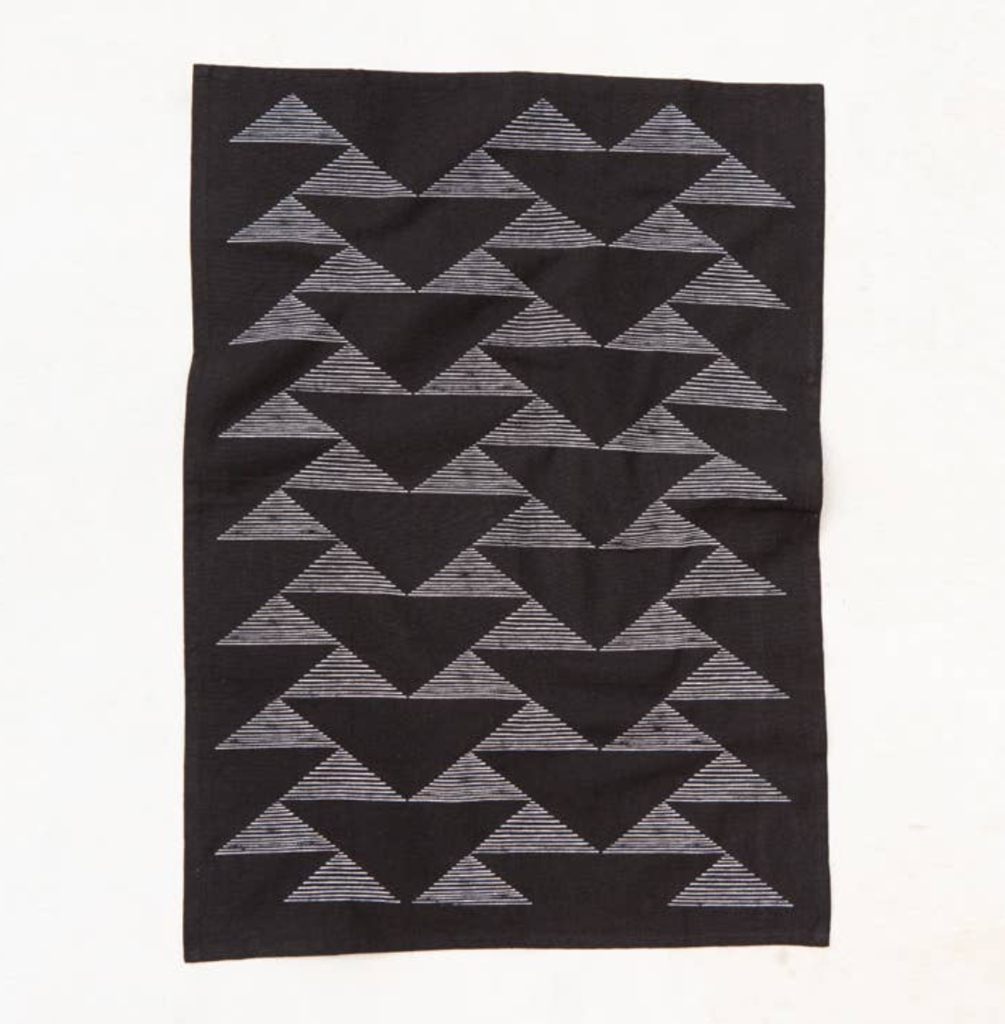 The Rise And Fall - Triangles Handprinted Black Kitchen Towel