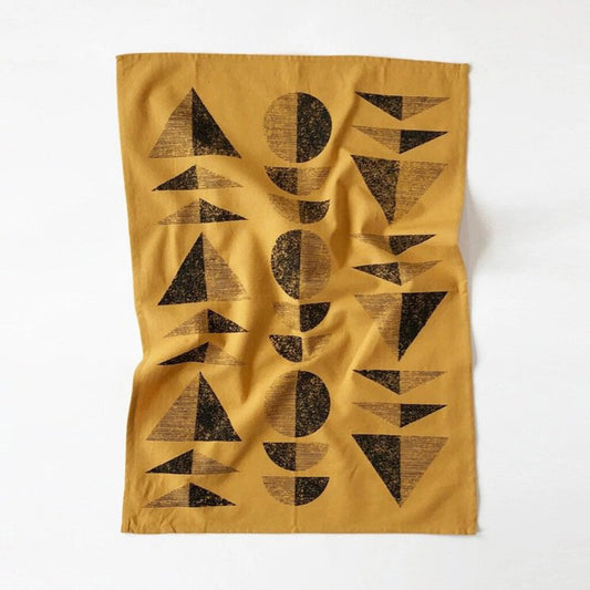 The Rise And Fall - Ochre Miro Handprinted Kitchen Towel