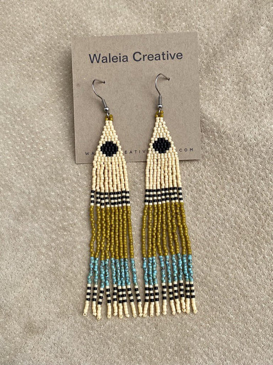 Waleia Creative - Cherokee-made Artisan Beaded Earrings - New Moon Fringe