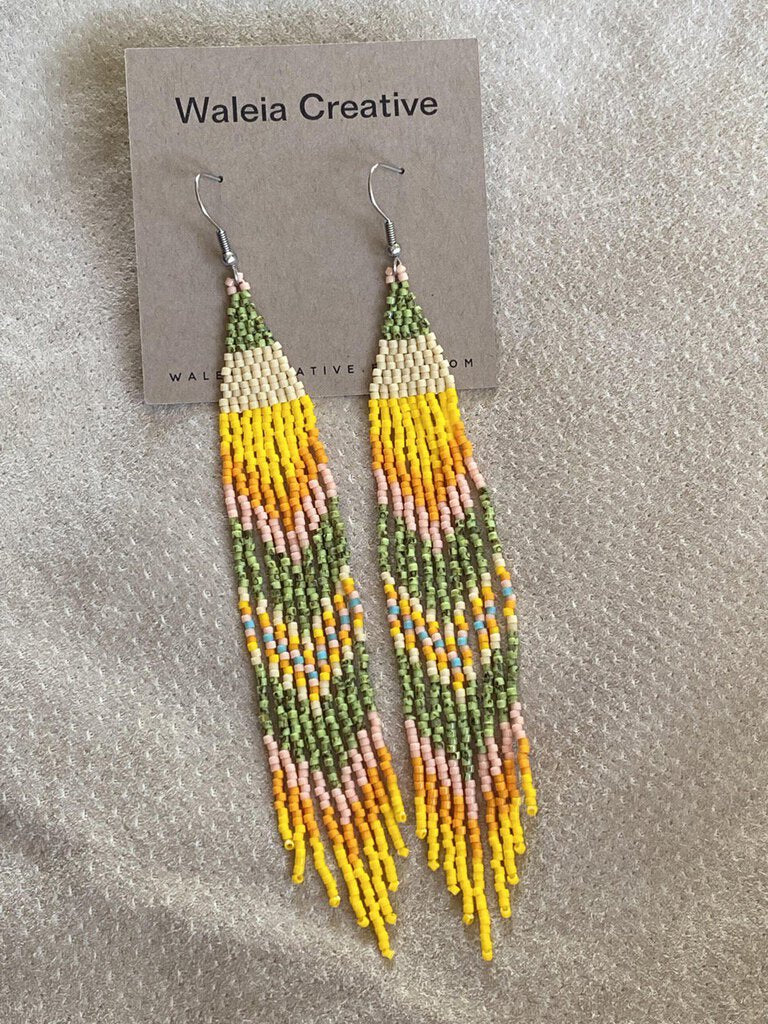 Waleia Creative - Cherokee-made Artisan Beaded Earrings - Sunny Day Fringe